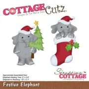 Festive Elephant Christmas Tree Stocking Holly CottageCutz Metal Die CC-1079
