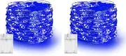 Dazzle Bright Fairy Lights Battery Operated, 2 Pack Total 40FT 120LED Silver Wire Waterproof Battery Operated String Lights, Christmas Decorations for Indoor Outdoor Bedroom Yard Decor, Blue