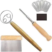 10 PCS Sourdough Baking Tools, Danish Dough Whisk, Wooden Hand Mixer with Stainless Steel Dual Ring, Bowl Scraper, Dough Bread Scraper Kit & Brushes for Cake Pizza Bread Making Tools Supplies
