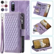 Rhombic Wallet Case,Luxury Leather Zipper Flip Card For Sony Xperia 10 III Lite