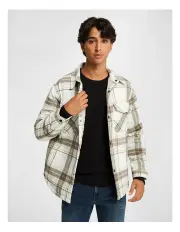 [yd.] Edmonton Check Shacket in Natural