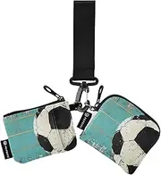 [XYMZR] Mini Zip Around Wristlet keychain Wallet Football Rustic Board for Women Personalized Pattern Detachable Dual Pouch Wristlet Portable Wallet Phone Coin Purse, Multi-colored, One Size