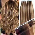 Highlight Tape In 100% Real Remy Human Hair Extensions Skin Weft Full Head Thick