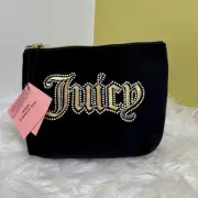 Juicy Couture Bling Velour Makeup Comestic Bag Black Logo NWT