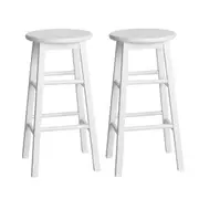 Set of 2 Beech Wood Backless Bar Stools - White