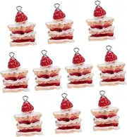 [Generic] 10 Pack Resin Strawberry Cake Keychains Sweet Dessert Charm for Jewelry Making Fashion Bag Clip