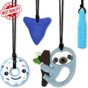 Chewy Necklace Sensory Toys 4-Pack Silicone Chew Pendant - Kids & Adults Autism