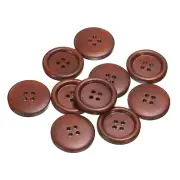 10pcs Wooden Sewing Button 28mm 4 Holes Round Craft Buttons, Red Brown