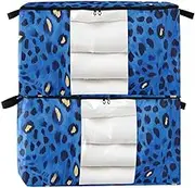 Amooorous Blue Leopard 60/95 L zippered under bed shoe storage with Reinforced Handles, clear window container for clothes for Clothing, Blanket, Bed Sheets, Pillows