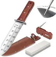 Topline Hori Hori Garden Knife With Double-Edge Stainless Steel Blade, Leather Sheath for Digging, Weeding, Planting - Includes Sharpener and Sharpening Stone