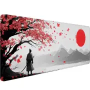Japanese Samurai Gaming Mouse Pad Watercolor Ink Cherry Cool Red Sun XL Mouse...