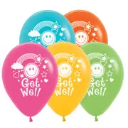 Get Well Soon Smiley Faces Tropical Assorted Latex Balloons 25 Pack