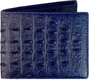 [HATA] Blue Mens Alligator Leather Bifold Wallet Passcase Crocodile Hornback Extra Capacity Billfold Wallet RFID Blocking Double Side Handmade VINAM-106
