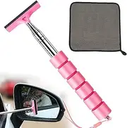 JQTOP Small car Side Mirror Squeegee(38-inch), Retractable Long Handle Mini Windshield Cleaning Tool, Car Squeegee for Window Cleaning, (Retractable Wiper-4pcs Set) (Retractable Wiper-pink+towel)
