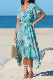 Cupshe Bohemian Seas Blue Midi Dress - Green,S