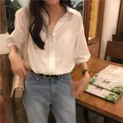 Elbow-Sleeve Plain Shirt White - XL