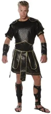 Underwraps Spartan Mens Costume Leather Top Belt Arm Cuffs Leg Warps & Toga (OS)