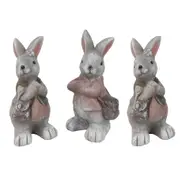 3x Urban 26cm Cute Bunny Ornament Decorative Home/Garden Display Large Grey/Pink