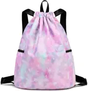 Kids Drawstring Bag - Swim Sports Beach Camp Backpack Boys & Girls, Galaxy Pink