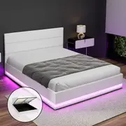 Artiss Bed Frame Double Size with LED Lights Platform Double Beds White LUMI