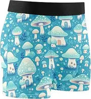 [FRODOTGV] Turquoise Mushroom Houses Mens Boxer Briefs Shorts Running Underwear for Men Compression Boxer Para Hombre