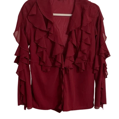 Pretty Little Things Oxblood Ruffled L/S Plunge Playsuit