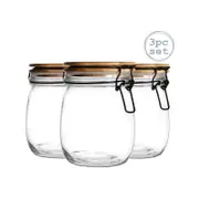 Argon Tableware 3 Piece Storage Jar with Wooden Lid Set - Round - 750ml