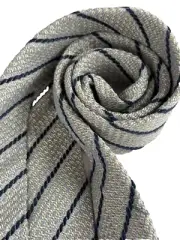 CANALI Men's SILK KNIT Tie 58" Silver Stripe Professional Elegant Handsome