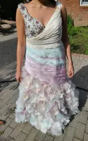 YSA MAKINO Sz C Hand Beaded Incredible Multi Sherbert Floral Party Dress