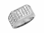 10k or 14k Solid White Gold CZ Rectangular Five Row Bling Mens Ring
