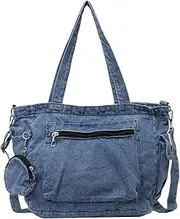 [Wedhapy] Denim Bag for Women - Casual Crossbody Shoulder Bag With Multi-Pocket Design, Tote & Hanging Pouch, Large Capacity, Zipper Closure