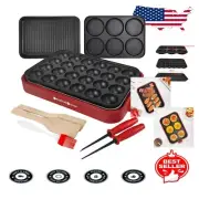 3-in-1 Nonstick Cooking Appliance - Grill, Pancakes, and Takoyaki Maker in Red