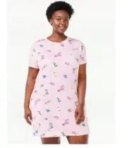 Joyspun Women's Print Sleepshirt with Pockets, Pink Plus Size 2X/3X