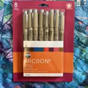 Sakura MICRON PIGMA ASSORTED COLORS 8 Fine Line Archival Ink Pens New NIB