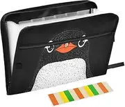 Quteprint 13 Pockets Expanding File Folder with Zipper Closure, Cute Animal Penguin Face Accordion File Folder with Sticky Labels, Letter Size A4 Papers Expandable File Document Organizer