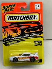 1994 MATCHBOX SUPERFAST 30 WHITE TOYOTA SUPRA WITH TEMPA SIDE & HOOD NEW ON CARD