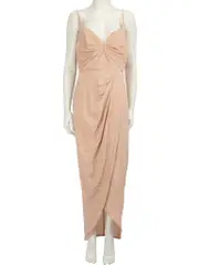 Pink Silk Plunge Neck Drape Dress