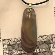 Succor Greek Jasper Stone Statements Necklace Pendant Leather Cord Silver Tone