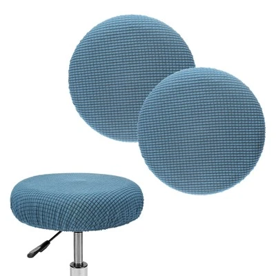 2-Pack Bar Stool Covers Round for 12-14 Inch Polyester Corn Grid [Lake Blue]