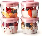 [Ankou] Meal Prep Container,14oz 400ml Set of 4 Overnight Oats Containers with Lids,Airtight Leakproof Pop Top Lid Bowl for Leftovers,Glass-like Clarity Tritan Material Food Storage 400ml*4 Pink