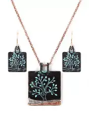 Tree of life copper pendant earring set