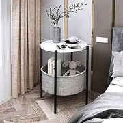 HEYInova Side Table,End Table with Fabric Basket,Bedside Table with Storage and Marble-Look Table-top Bedside Table End Tables Bedroom, Storage Accent Table for Small Spaces 61 * 41cm（Black）