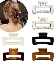 Whaline Hair Claw Clips Strong Hold Rectangle Hair Claw 6 Pack Transparent & Solid Color Hair Jaw Clamp Non-Slip Catch Hair Clips Hair Styling Accessories for Women Girls Thin Thick Hair