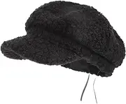[Ipetboom] 1Pc Cashmere Warm Octagonal Visor Cap for Women Hat for Autumn and Cozy and Fashionable Beret Style Black