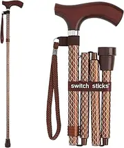 Switch Sticks Folding Walking Stick, Engraved Cognac,