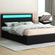 ALFORDSON Bed Frame King Size RGB LED Gas Lift Storage Base Black LUCHINO