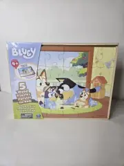 Bluey 5 Wood Puzzles with Wooden Storage Box Ludo Studio NEW Sealed