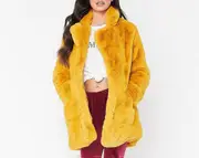 Rhafayre Women's Warm Faux Fur Coat Winter Parka Outerwear Long Jacket yellow L