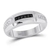 14k White Gold Round Black Diamond Notched Band Ring 1/4 Cttw