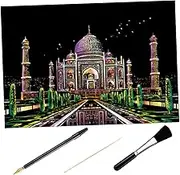 ERINGOGO 1set Scratch Painting Kit with Bamboo Rod and Brush Mahal Art for Boys and Girls and Adults for Home and School Creativity
